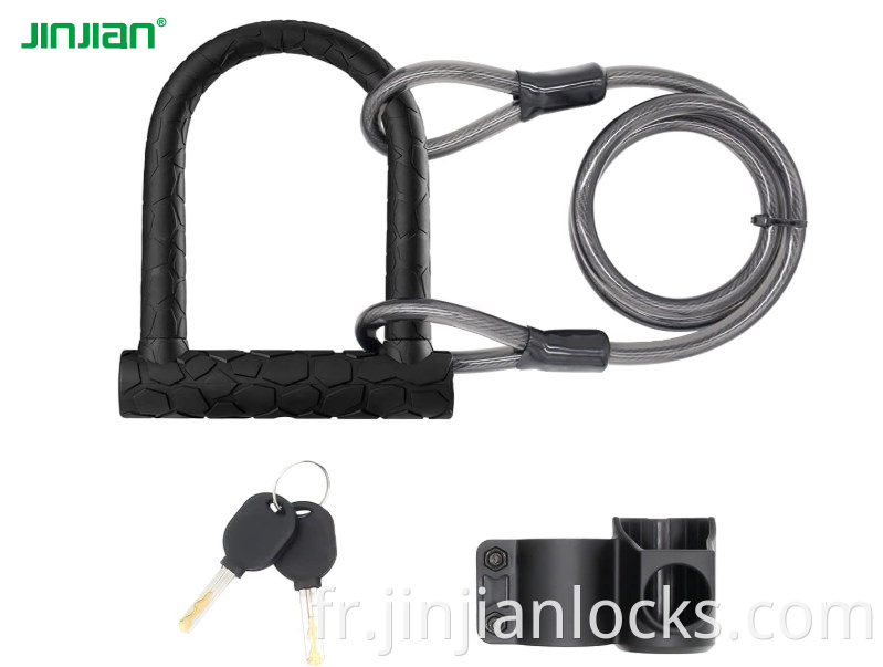 Bike u verrouillage avec câble Jinjian Bike verrouillage du vélo de service lourd U-Lock, manille 14 mm et câble de 12 mm x1,2 m 1,8 m